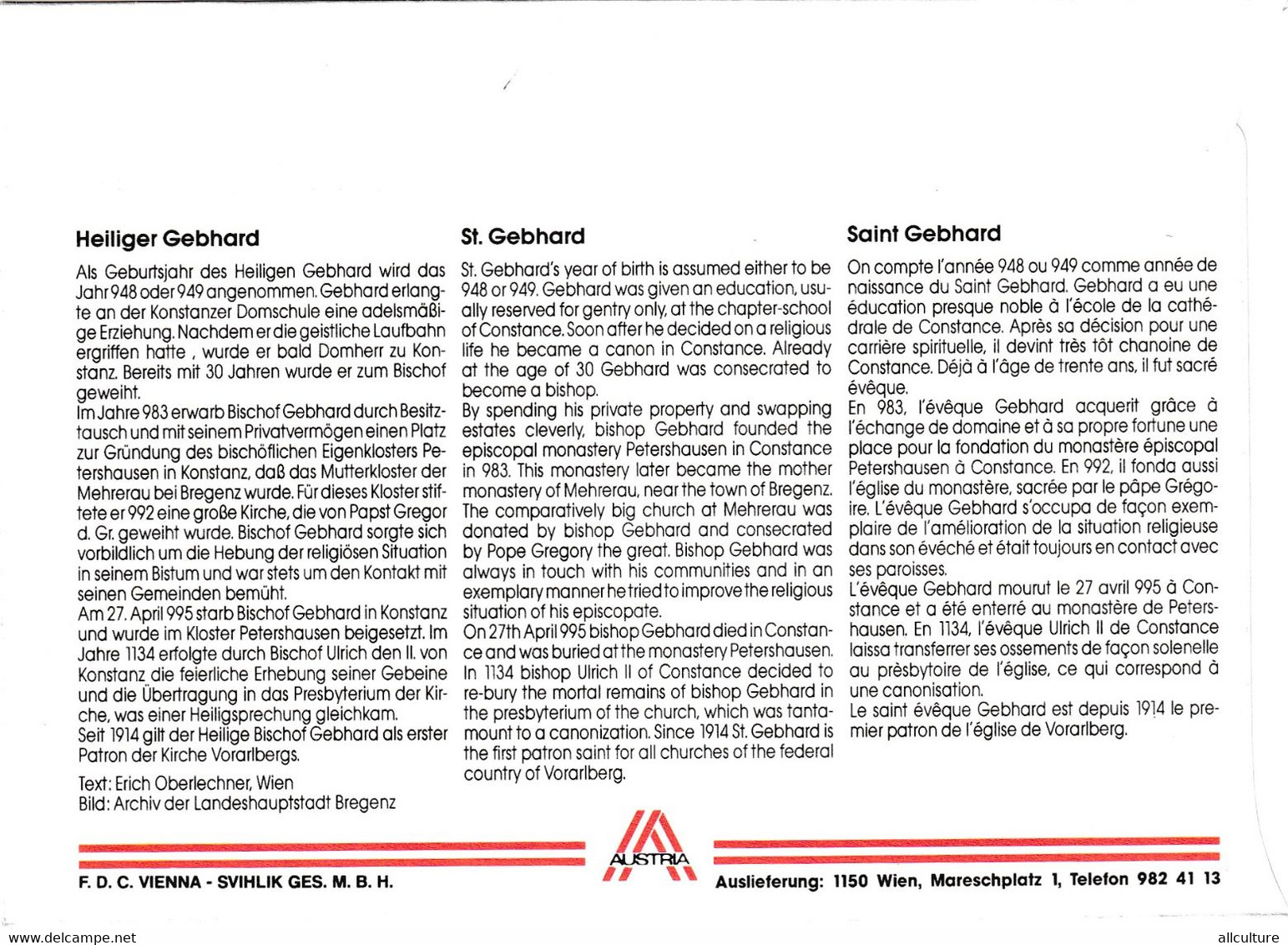 A8202- SAINT GEBHARD FELDKIRCH 1995  REPUBLIC OESTERREICH USED STAMP ON COVER AUSTRIA - Brieven En Documenten