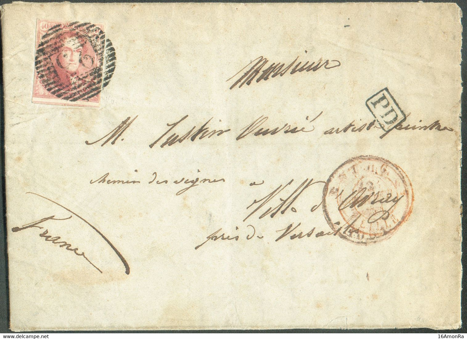 N°5 - Médaillon 40 Centimes Carmin-rose, Très Belles Marges Et Voisin, Obl. P.23 Sur Lettre De BRUGES le 23 Août 1851 Ve - 1849-1850 Medaillen (3/5)