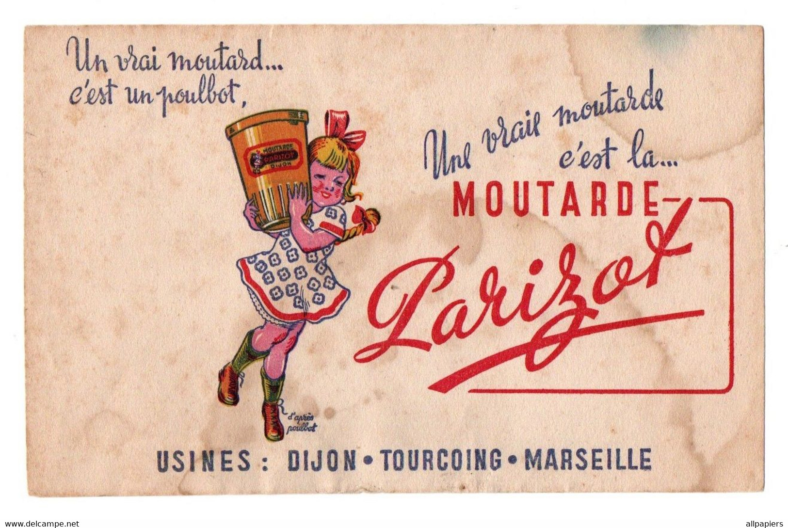 Buvard Moutarde Parizot Usines Dijon-Tourcoing-Marseille - Format : 21x13 Cm - Senape