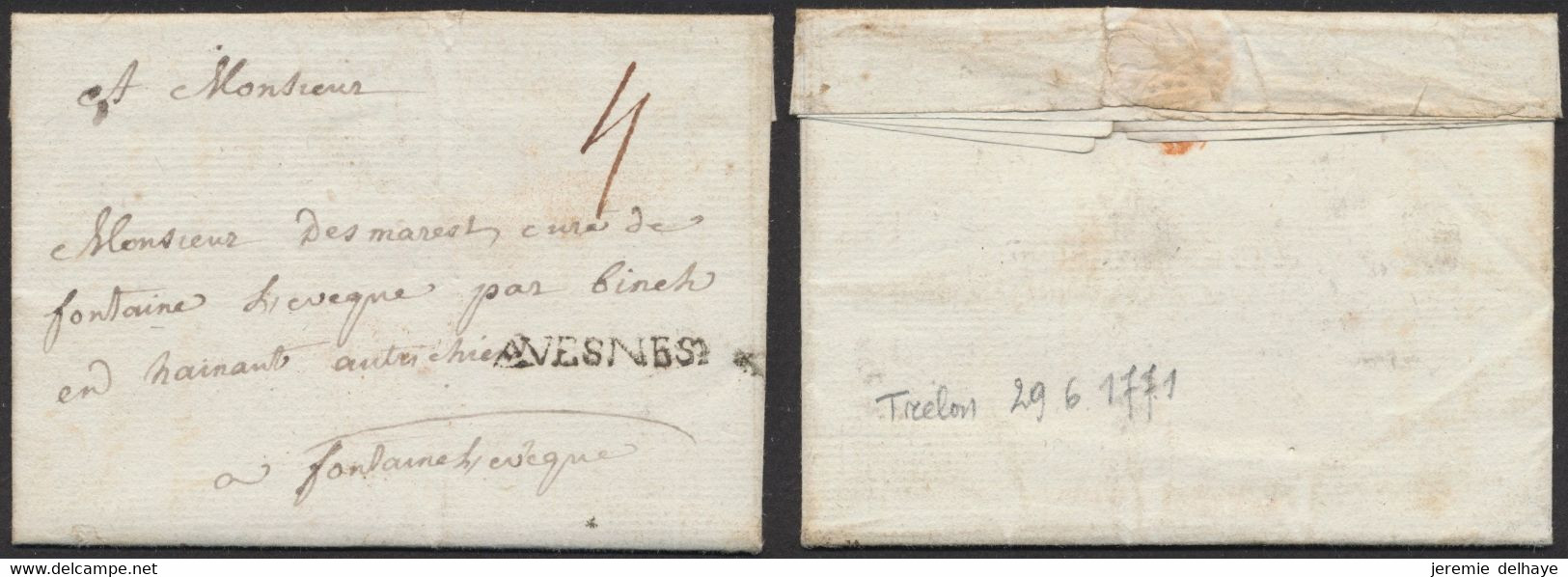 Précurseur - LAC Datée De Trelon (1771) + Obl Linéaire AVESNES Et Port 4 Sols > Fontaine-l'évêque., Curé. TB - 1714-1794 (Paises Bajos Austriacos)