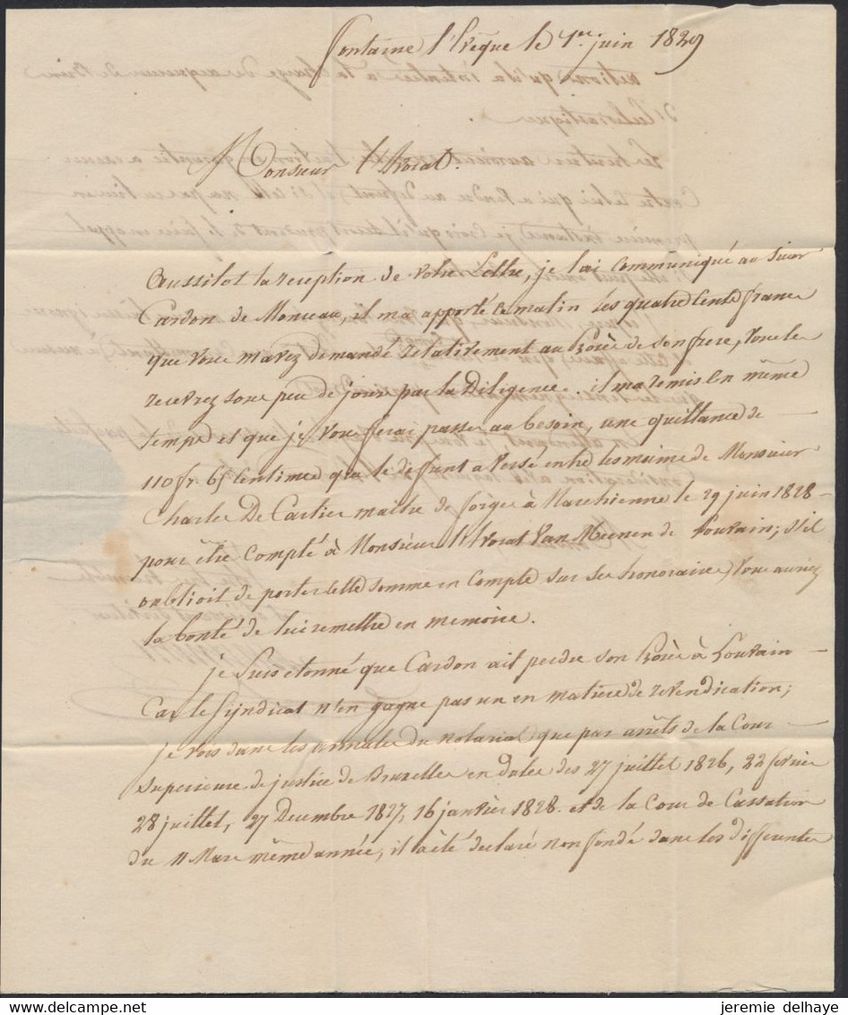 Précurseur - LAC Datée De Fontaine-l'évêque (1829) + Manusc. "Fne Leveque" > Bruxelles + Cachet Type Hollandais. - 1815-1830 (Hollandse Tijd)