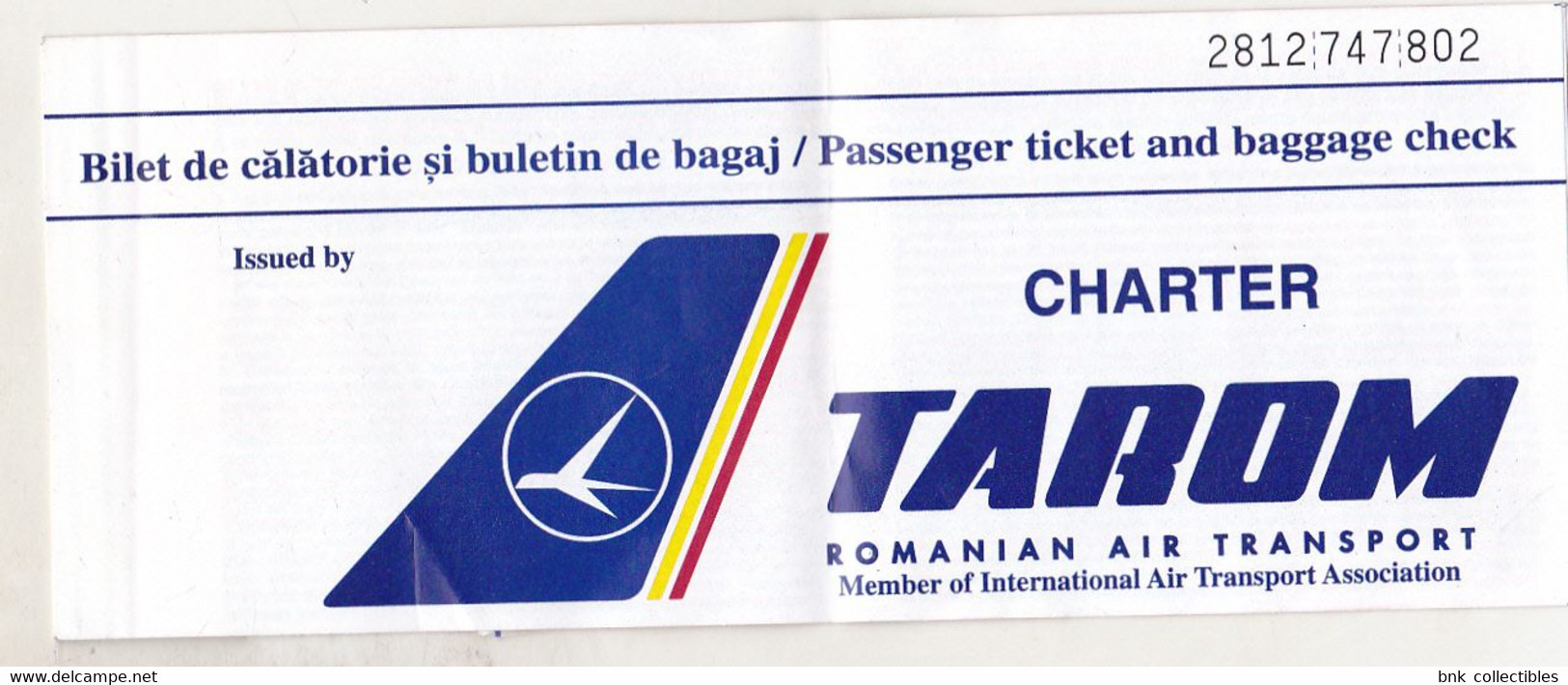 Romania TAROM Airline Ticket - Charter - 2004 - Used - Unclassified