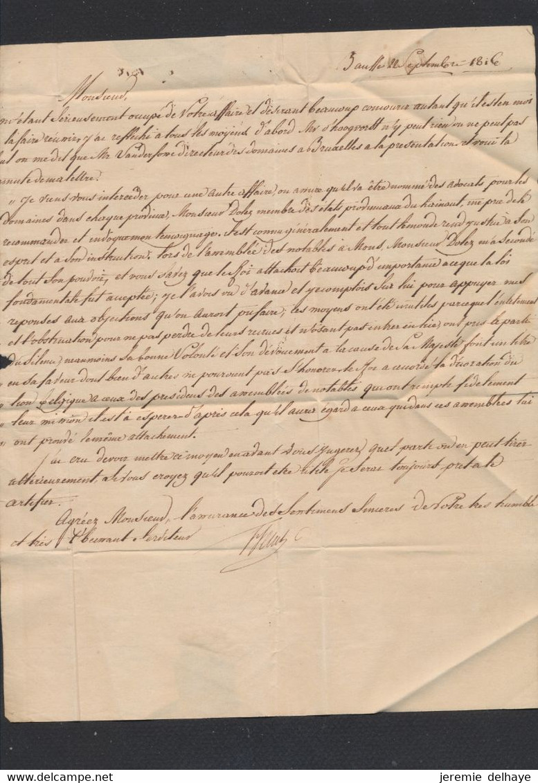 Précurseur - LAC Datée De Bauffe (1816) + Obl Linéaire Rouge ATH (Type 5t) > Mons, Membre Des états Provinciaux Du Haina - 1815-1830 (Hollandse Tijd)
