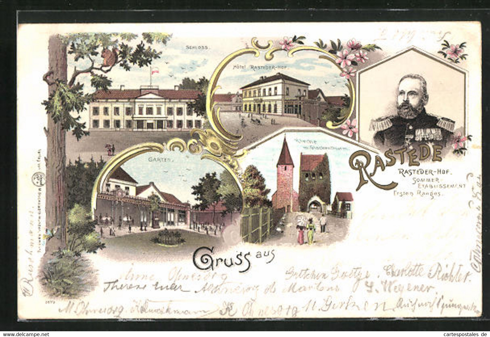 Lithographie Rastede, Hotel Rasteder-Hof, Kirche Mit Glockenthurm, Schloss - Rastede