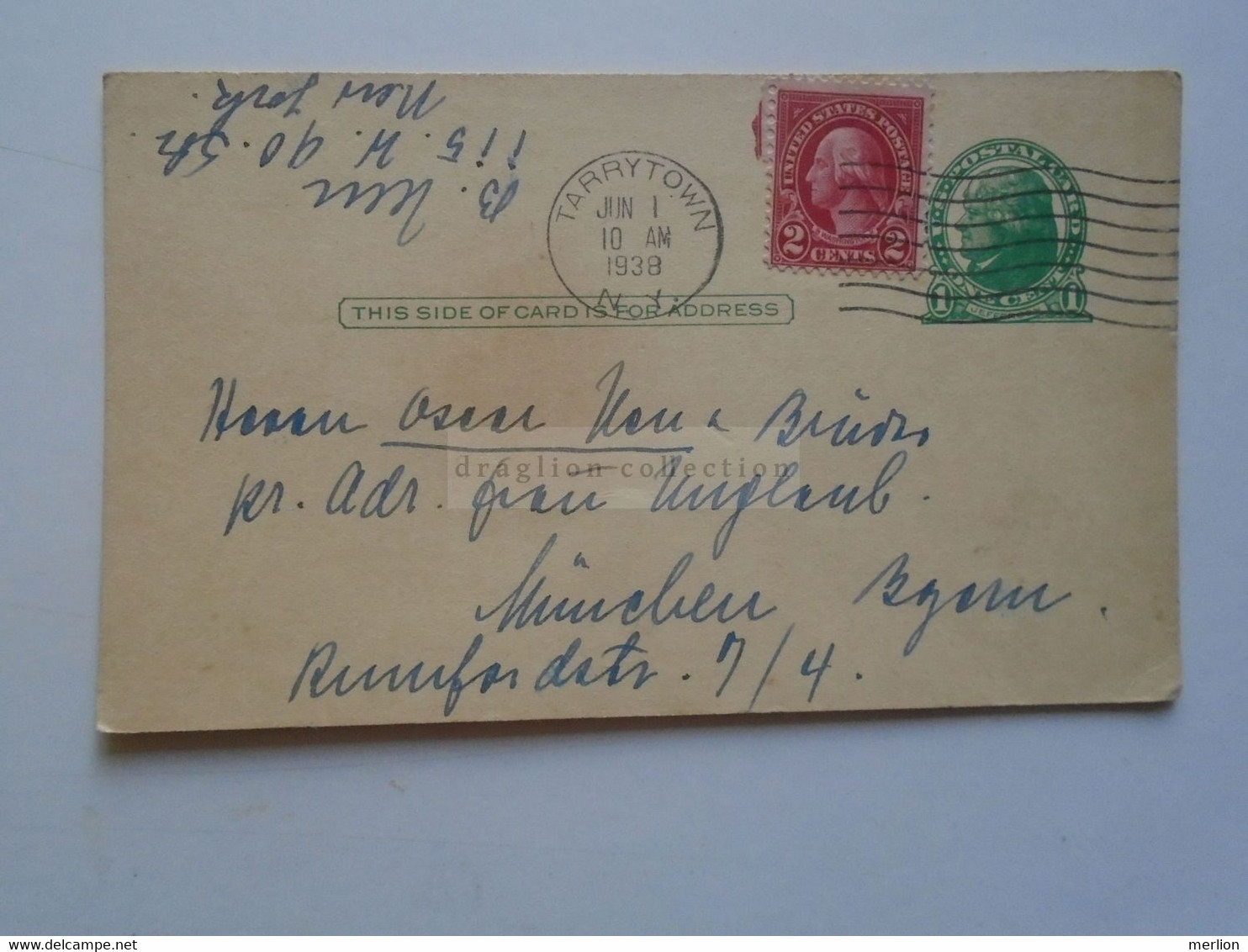 AD048.4  Uprated  Postal Stationery  USA   1938 Cancel Tarrytown  N.Y. - 1921-40