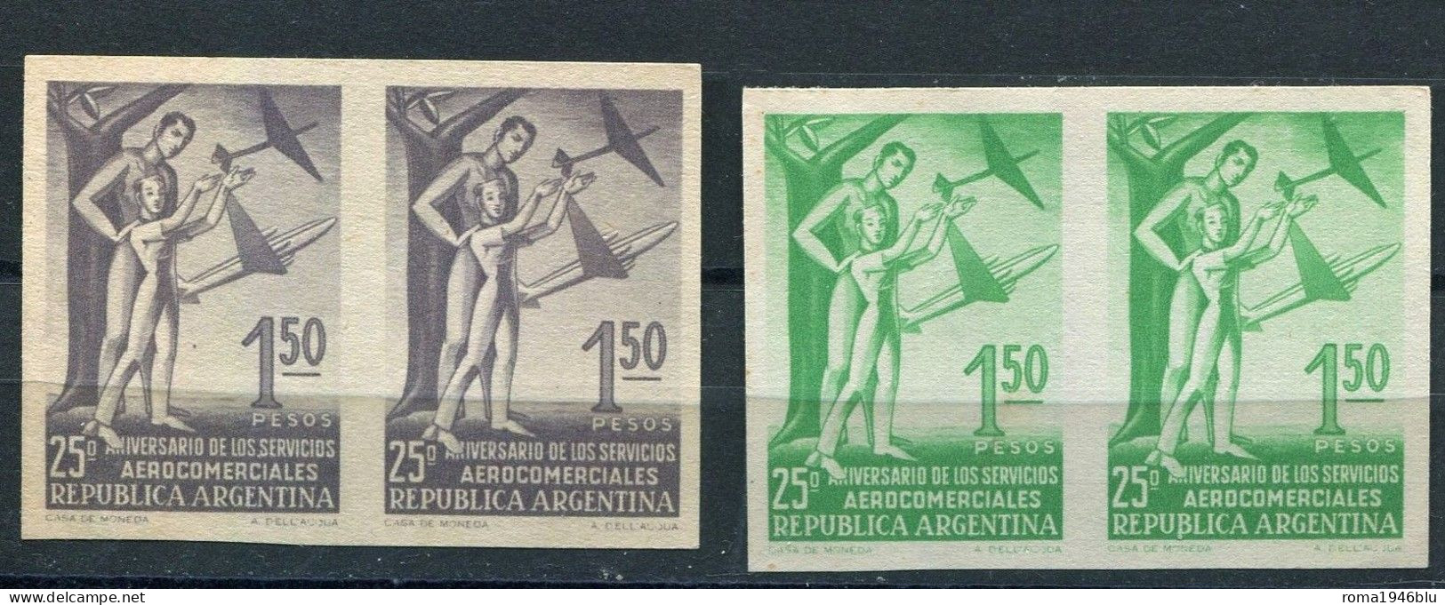 ARGENTINA 25° ANNIVERSARIO DE LOS SERVICIOS  AEREOCOMERCIALES 150 PESOS COPPIA - Cinderellas