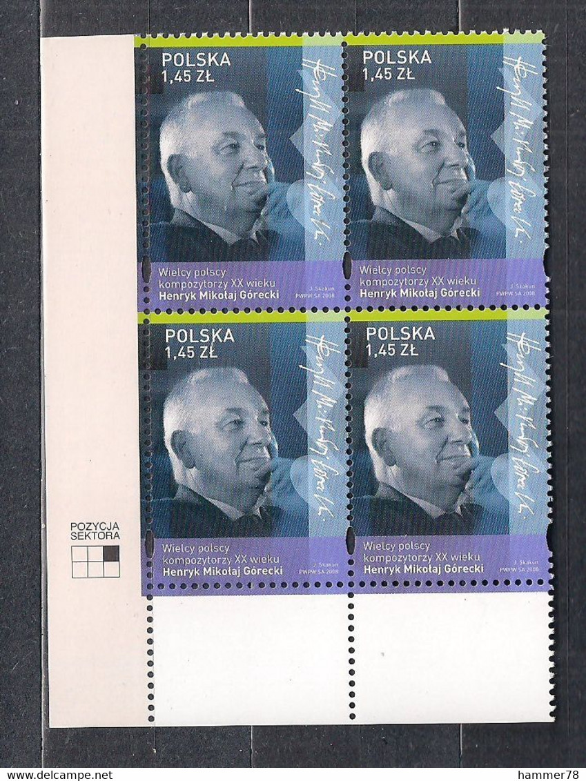 POLAND 2008 POLISH MODERN COMPOSERS HENRYK MIKOLAJ GORECKI BLOCK Of 4 L MNH - Ongebruikt