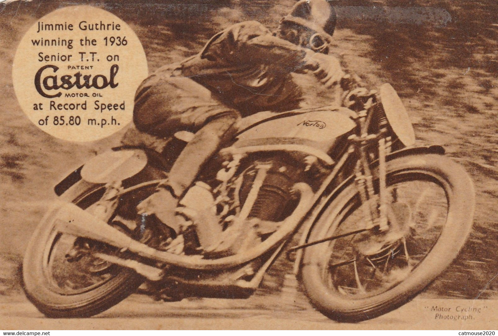 GB Postcard Isle Of Man TT Race Winner Jimmie Guthrie On His Norton Machine 1936 - Ile De Man