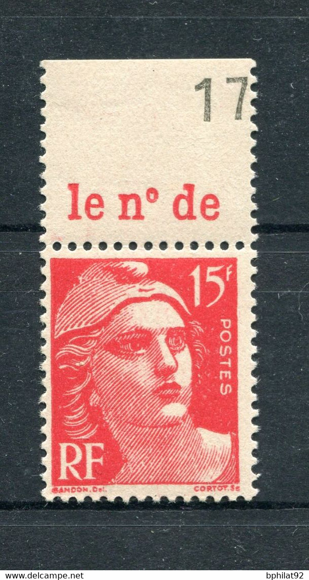 !!!15 F MARIANNE DE GANDON AVEC BANDE PUB N° DE NEUVE ** - Unused Stamps