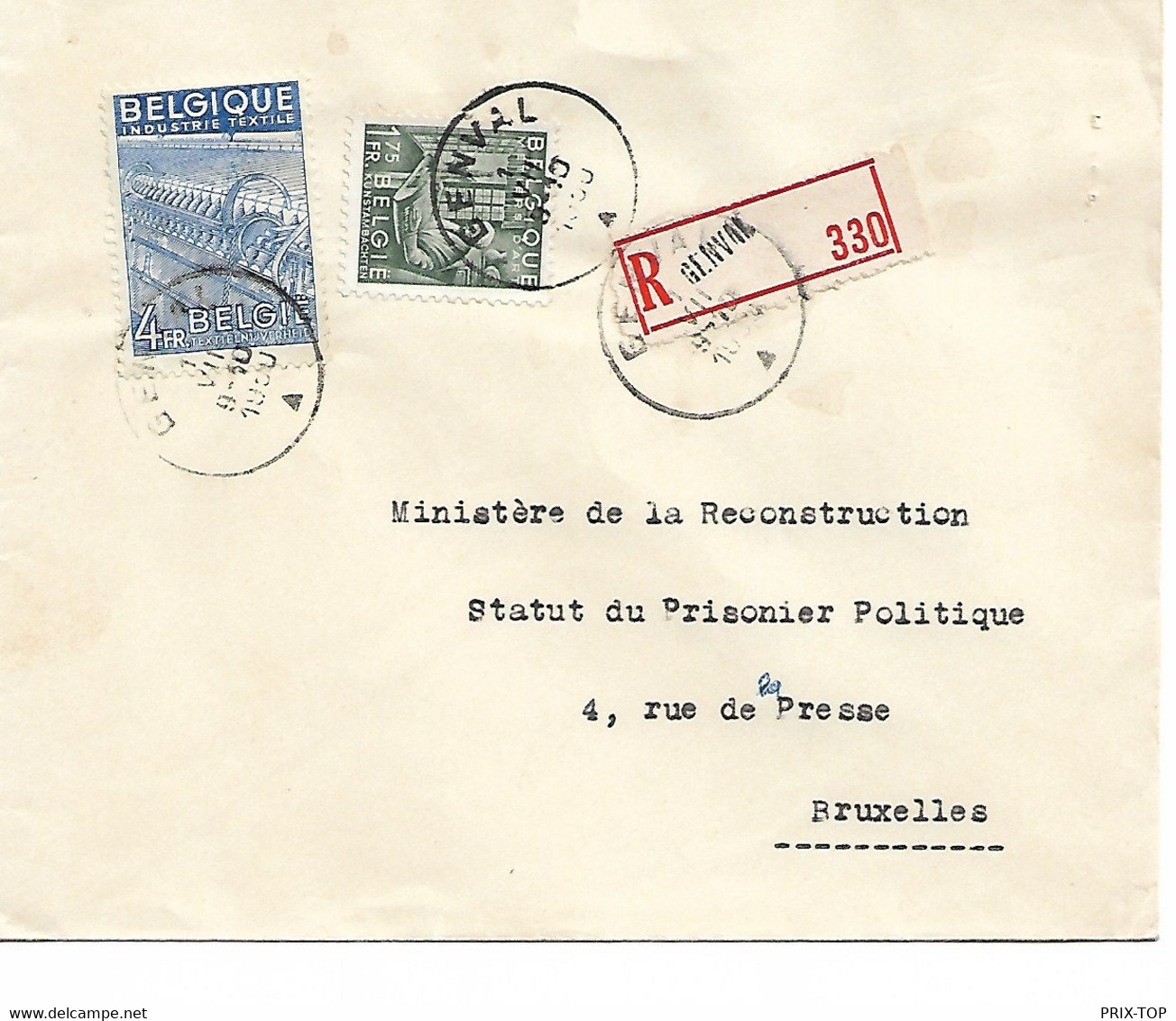 REF4423/ TP 768-771 Exportation S/L. Recommandée C. Genval 1/7/1950 > BXL - 1948 Exportation