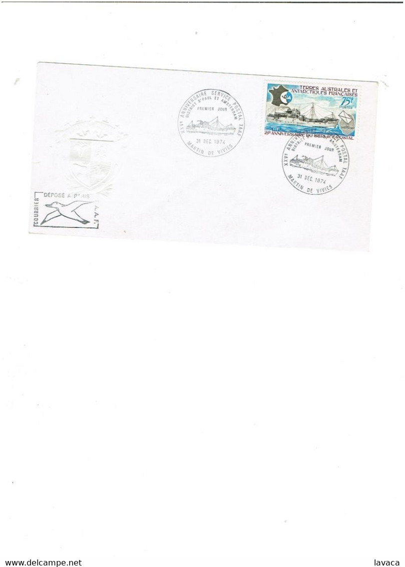 Enveloppe F. D. C. - TERRES AUSTRALES ANTARTIQUES FRANCAISES - Service Postal TAAF / Bateau - Events & Gedenkfeiern