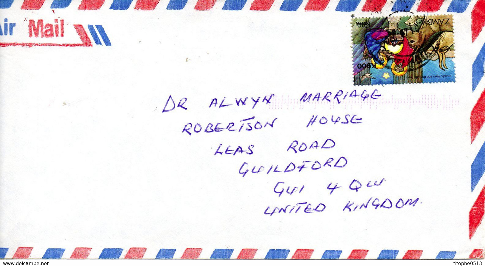 ZAMBIE. N°612 De 1996 Sur Enveloppe Ayant Circulé. Ane Dans La Nativité. - Anes