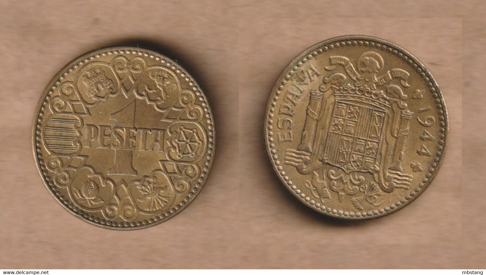 ESPAÑA 1 Peseta 1944 Aluminium-bronze  • 3.5 G • ⌀ 21 Mm KM# 767,    XF - 1 Peseta