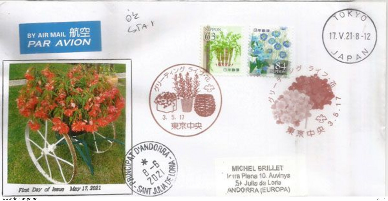Flowers In Daily Life 2021. Letter Japan World Stamp Championship Exhibition 2021, Sent To Andorra,w/arrival Postmark - Storia Postale