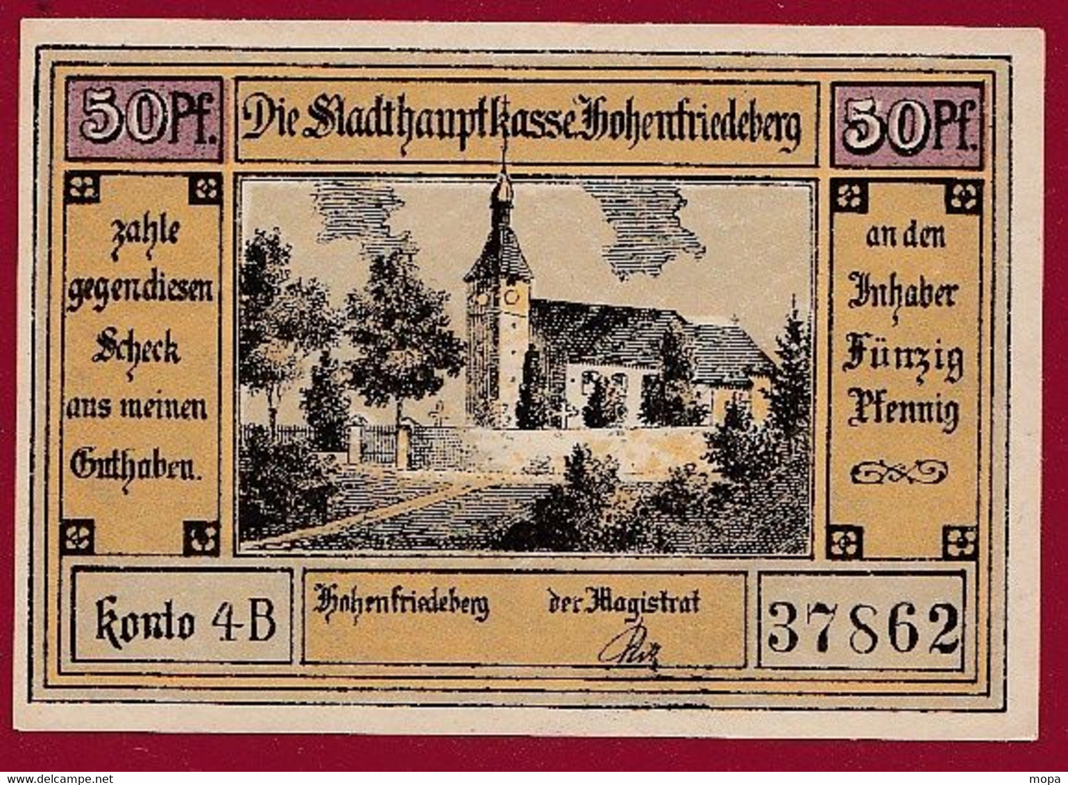 Allemagne 1 Notgeld  De 50 Pf Stadt  Hohenfriedeberg (4B) (RARE) Dans L 'état   Lot N °224 - Colecciones