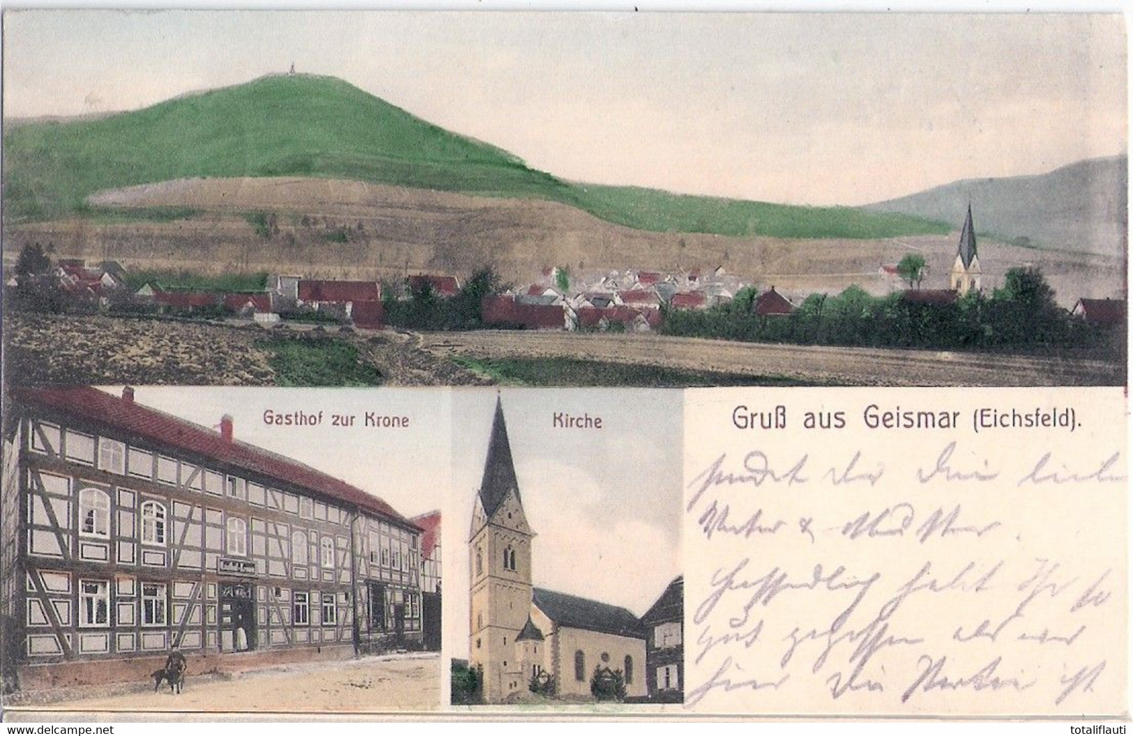 Gruß Aus GEISMAR Eichsfeld Ershausen Thüringen Gasthof Zur Krone Color Gelaufen 23.5.1911 - Heiligenstadt