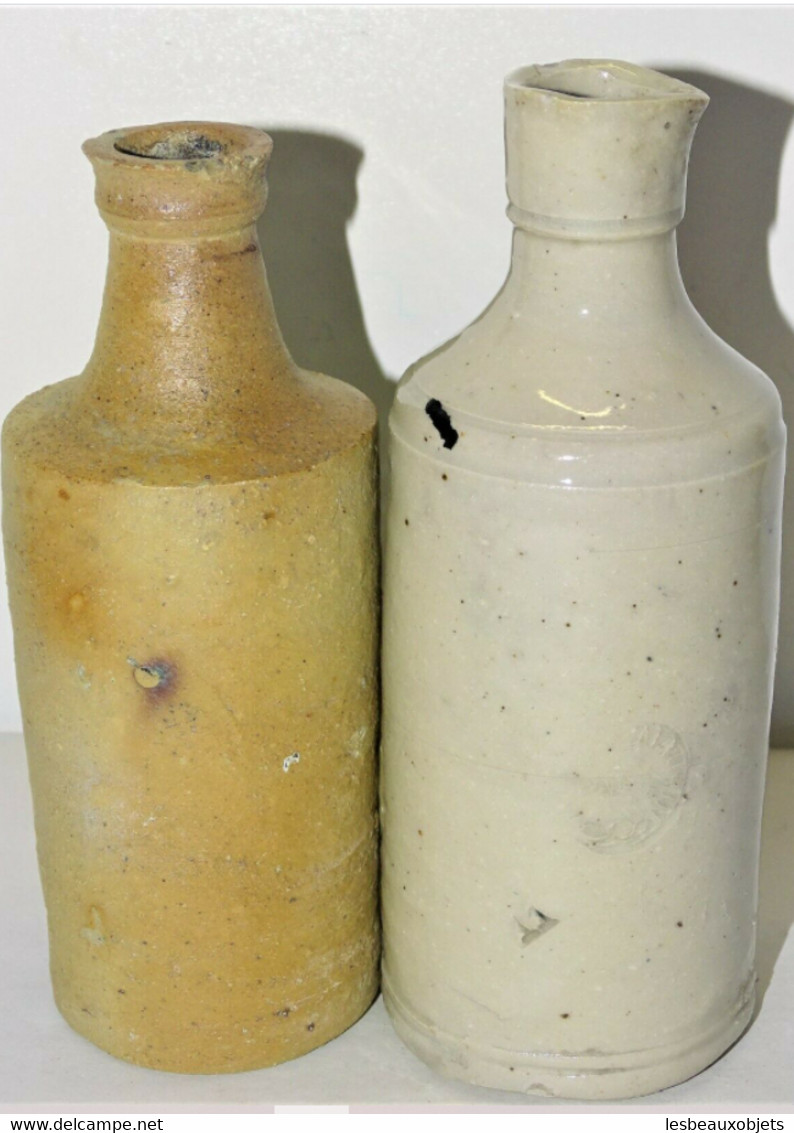 2 BOUTEILLES ANCIENNES Pour ENCRE En GRES FLACON COLLECTION ECRITURE A LA PLUME DECO BUREAU VITRINE - Tinteros