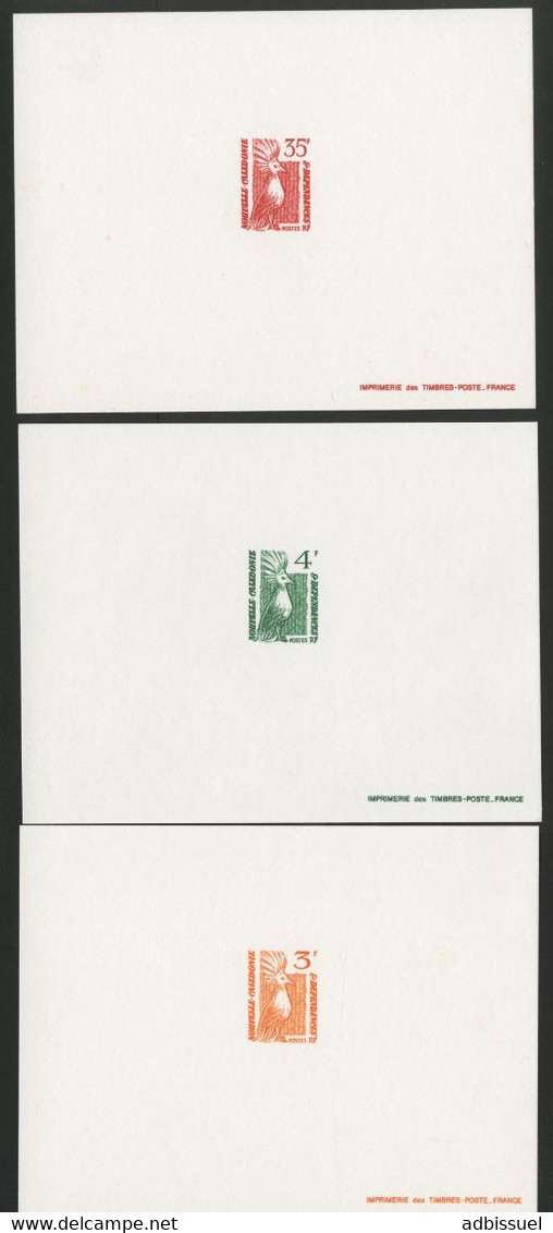 N° 493 + 494 + 496  3 EPREUVES DE LUXE Type "Cagou". (voir Description) - Imperforates, Proofs & Errors