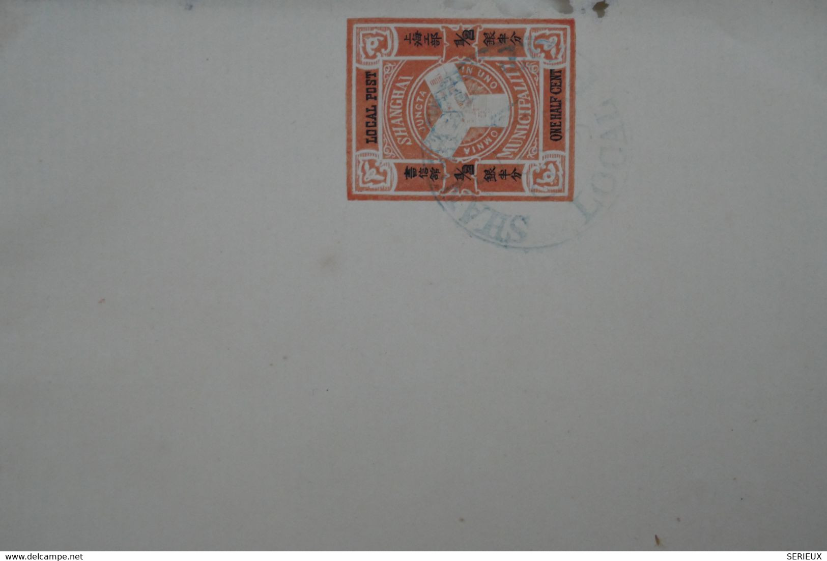 U12 CHINA BELLE LETTRE VERY RARE 1890 CHINE POST LOCAL SHANGHAI MUNICIPALITY   ONE HALF CENT  + CACHET BLEU  INTERESSANT - Storia Postale