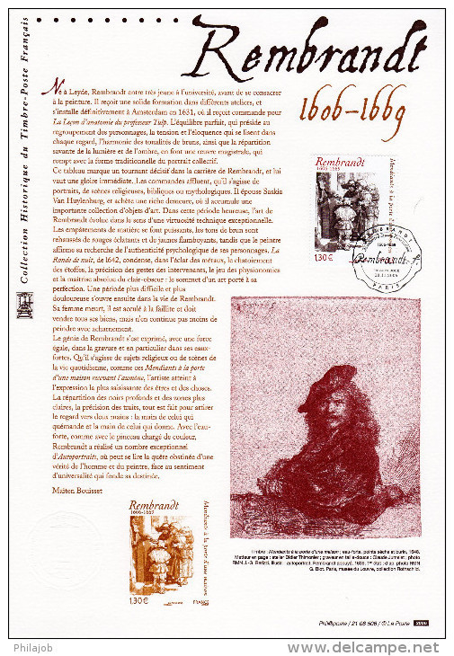 " REMBRANDT "  Sur Document Philatélique Officiel De 2006. N° YT 3984. Parfait état. (Prix à La Poste = 5 €) DPO - Rembrandt