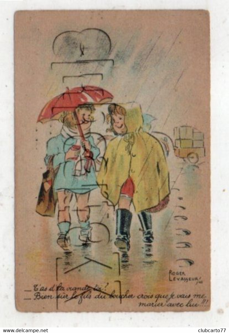 Roger Levasseur (Illustrateur) : GP De 2 Fillettes Sous La Pluie En 1930 (animée) PF - Levasseur, Roger