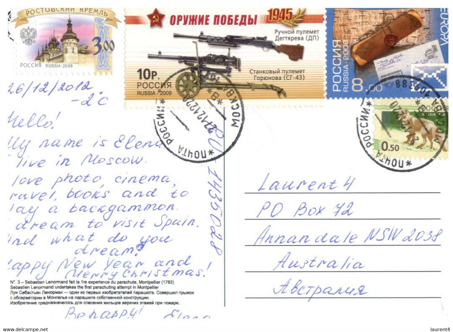 (RR 24) Russia  1st Parachute Jump / Posted During COVID-19 Pandemic From Russia To Australia (EUROPA Stamp Etc) - Paracaidismo