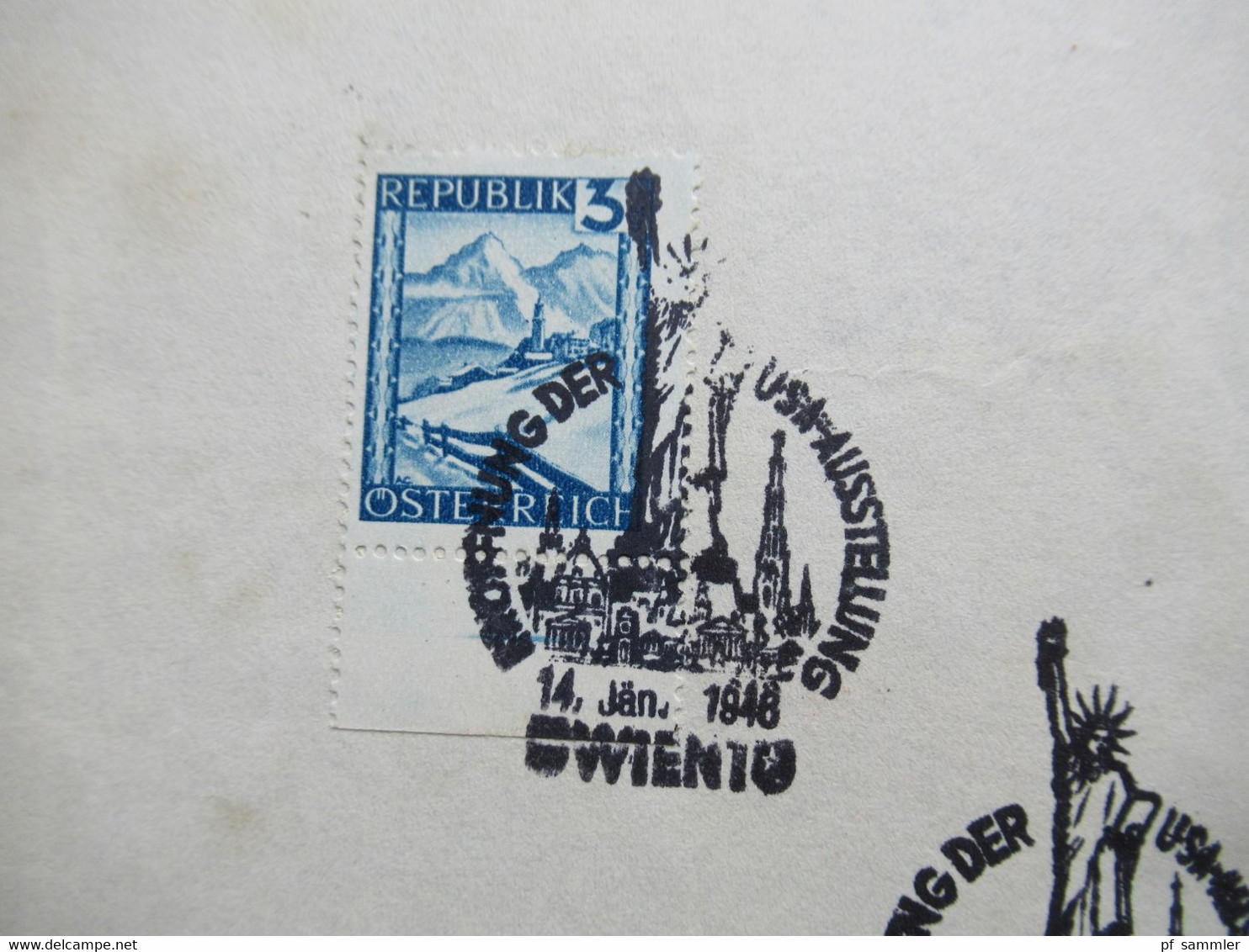 Österreich 1946 Freimarken Landschaften 10 Marken Teilweise Randstücke Mit SST Eröffnungsfeier USA Ausstellung Wien - Briefe U. Dokumente