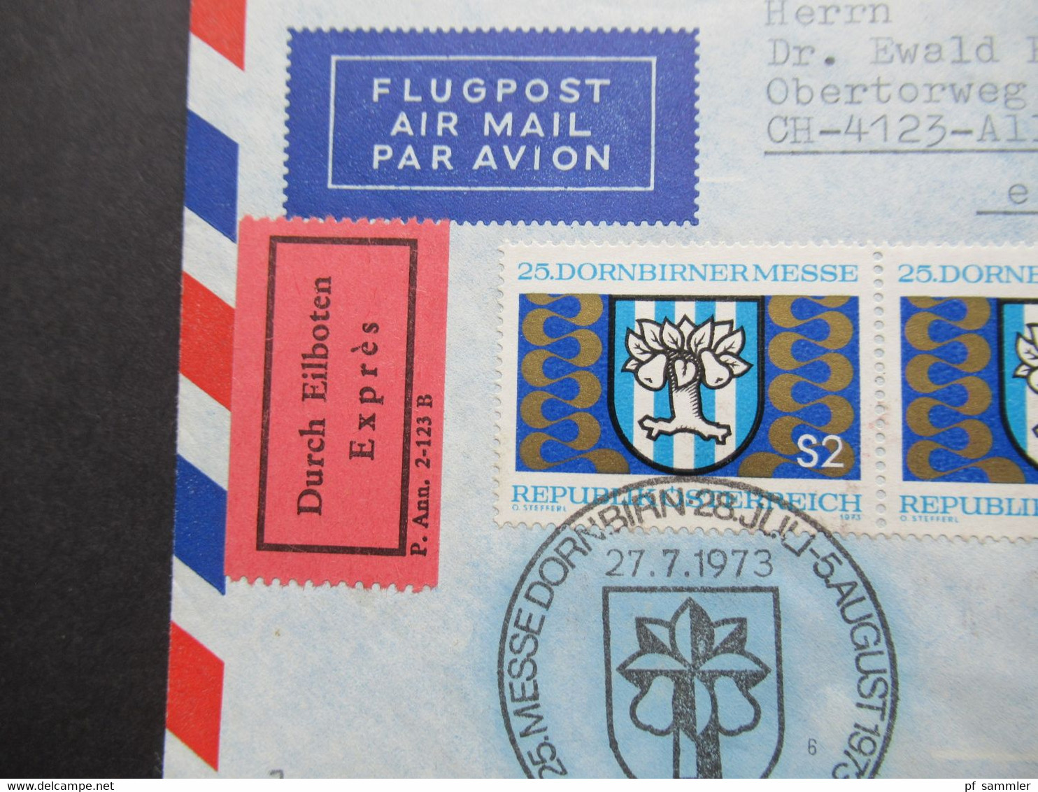 Österreich 1973 FDC / Flugpost / Durch Eilboten / Express 3 Belege mit SST in die Schweiz gesendet mit Ank. Stempel