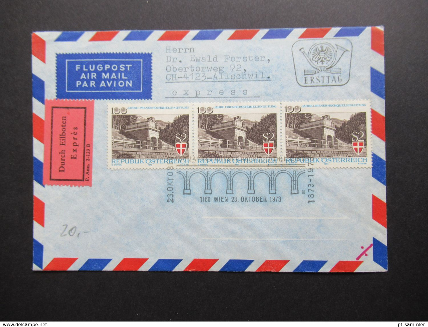 Österreich 1973 FDC / Flugpost / Durch Eilboten / Express 3 Belege mit SST in die Schweiz gesendet mit Ank. Stempel