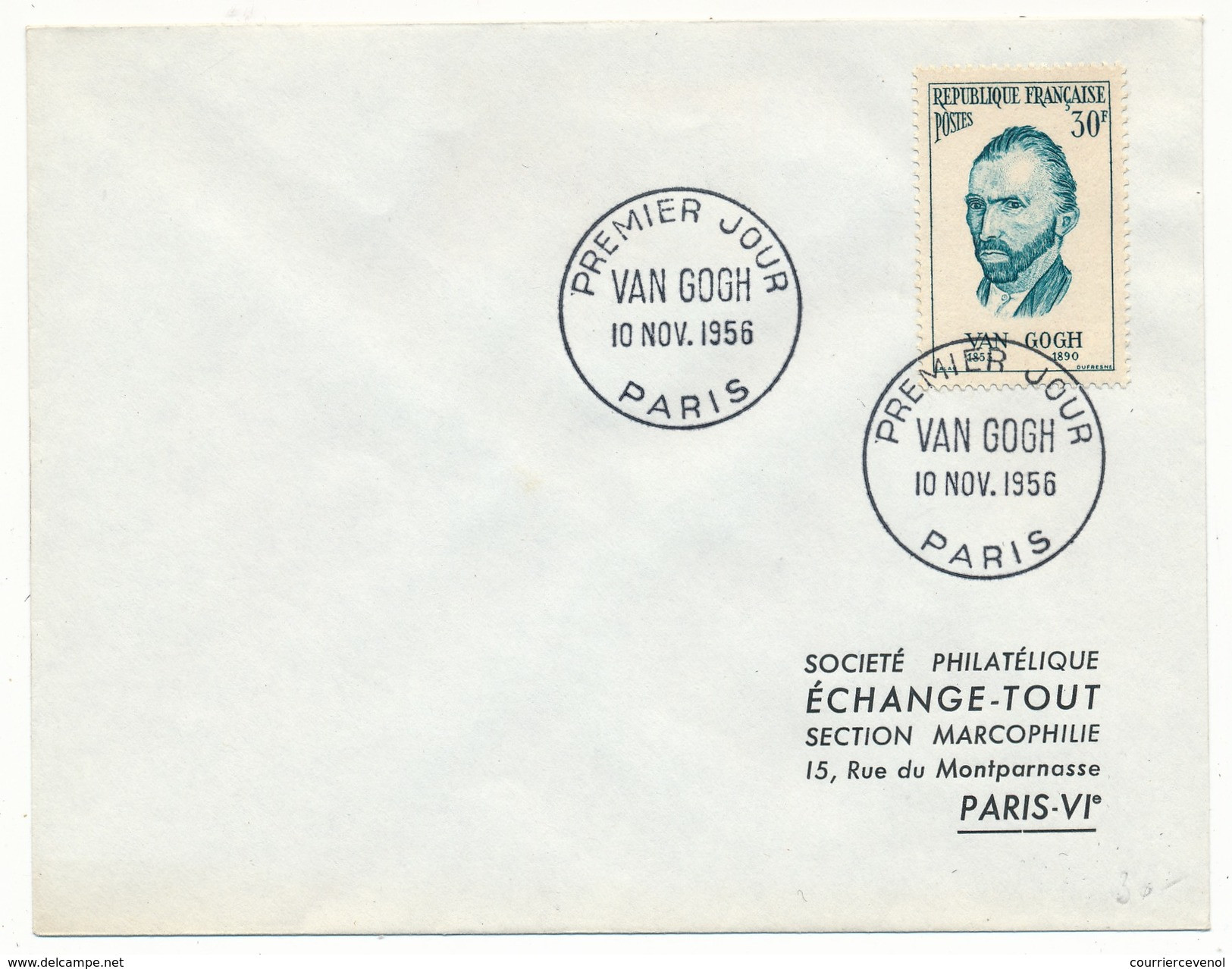 Enveloppe Affr. 30F VAN GOGH - Premier Jour PARIS 10 Nov 1956 - Lettres & Documents