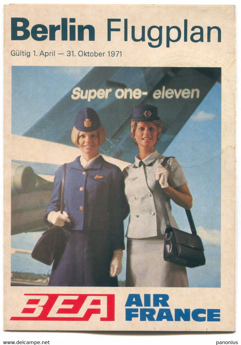 Airplane  Airlines, Plane Flug - BEA Air France, Berlin Flugplan / Flight Plan Timetable, Year 1971. - Europa