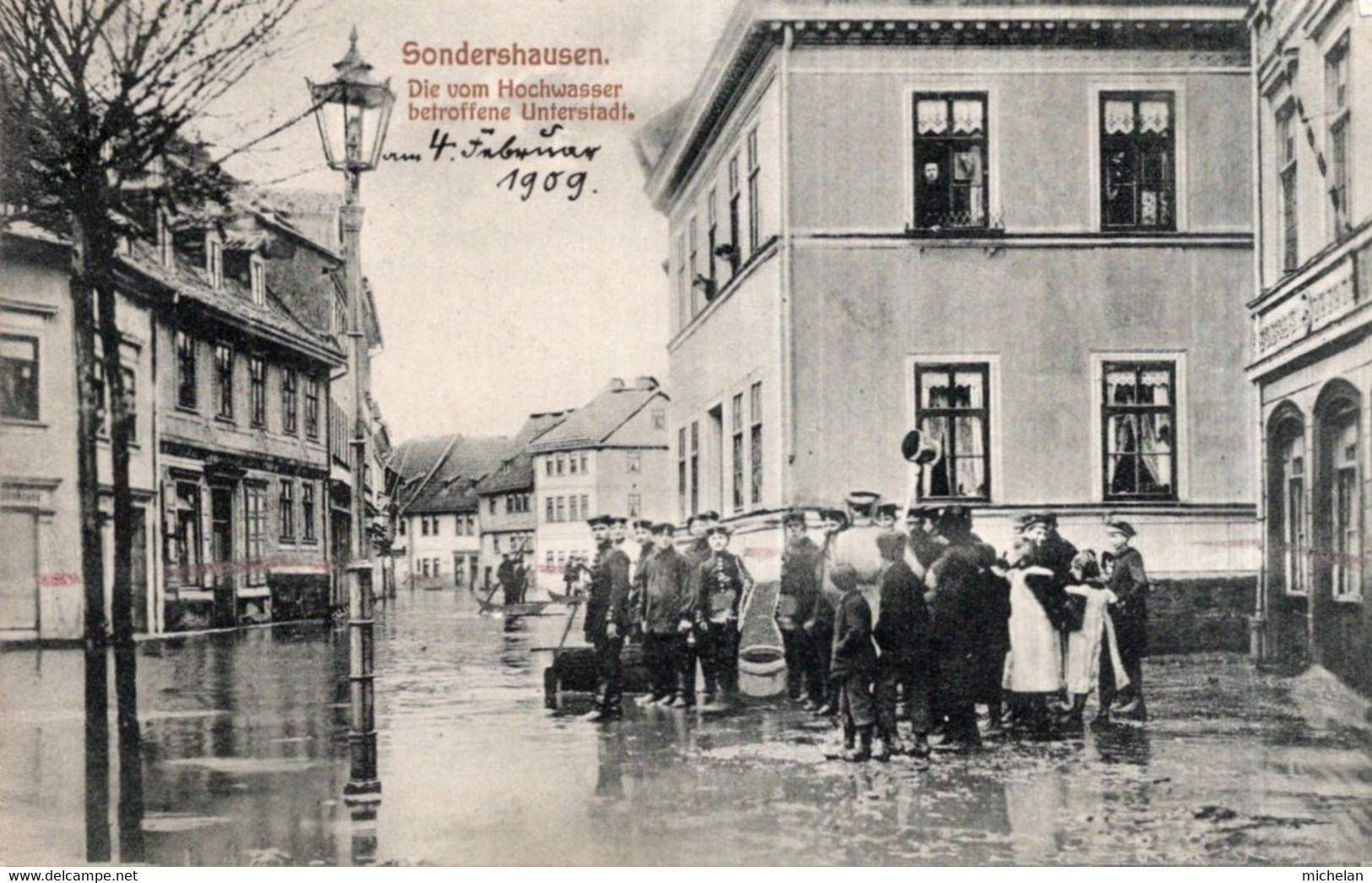 CPA    ALLEMAGNE----SONDERHAUSEN DIE COM HOCHWASSER BETROFFENE UNTERSTADT---1909 - Sondershausen