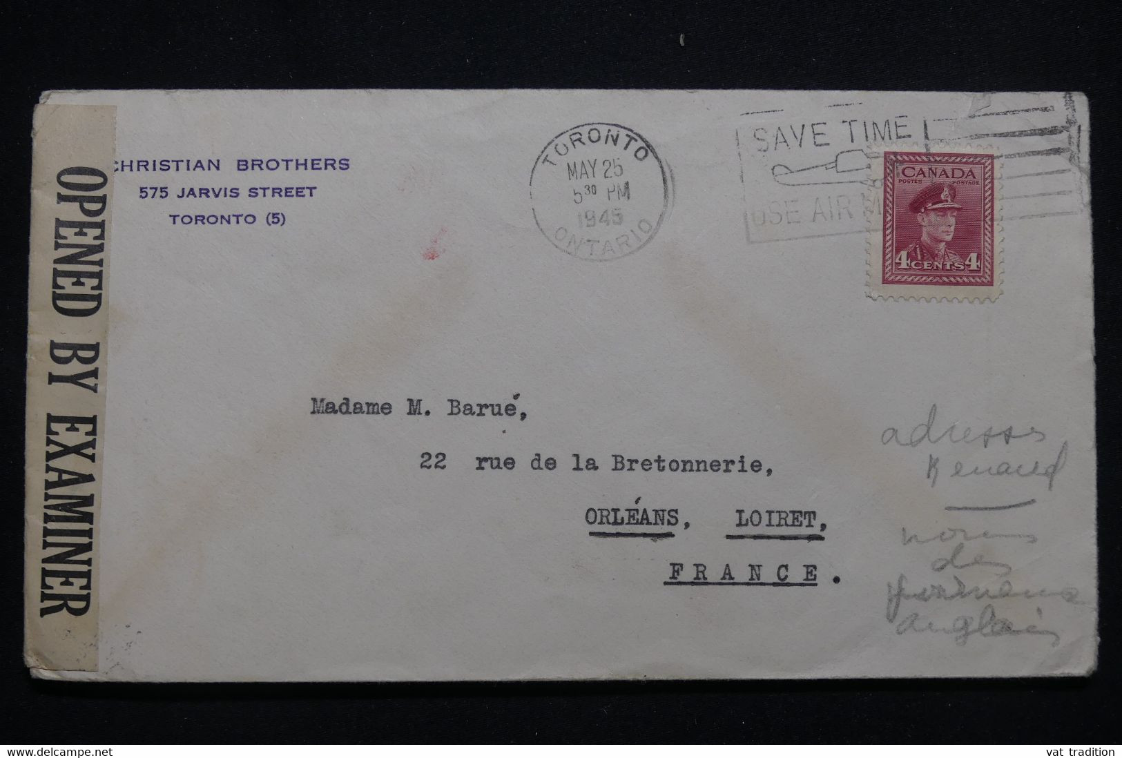 CANADA - Enveloppe De Toronto Pour La France En 1945 Avec Contrôle Postal  - L 99625 - Covers & Documents
