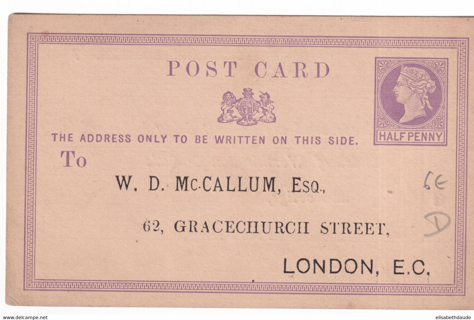 GB - 1870 - CARTE ENTIER REPIQUAGE "Mc.CALLUM" De LONDON - Postwaardestukken