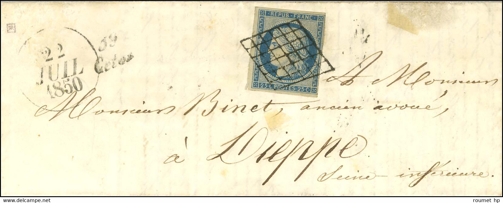 Grille / N° 4 Cursive 59 / Ceton Sur Lettre Avec Texte Pour Dieppe, Dateur A. 1850. - SUP. - R. - 1849-1850 Ceres