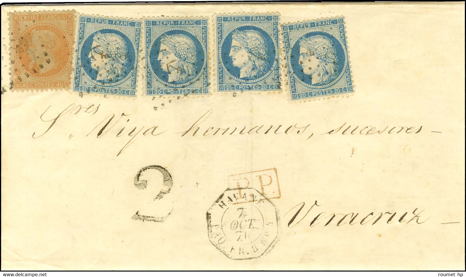 Ancre / N° 31 + N° 37 (4) Càd Octo HAVANE / PAQ.FR. B N° 4 7 OCT. 71 Sur Lettre 2 Ports Au Tarif Inter-Antilles Pour Ver - 1870 Siege Of Paris