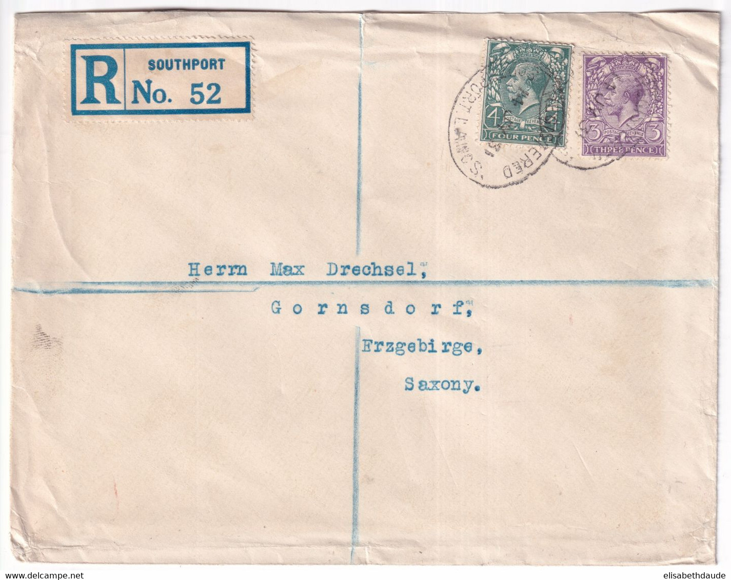 GB - 1931 - GEORGE V Sur ENVELOPPE RECOMMANDEE De SOUTHPORT => GORNSDORF ERZGEBIRGE (GERMANY) - Covers & Documents