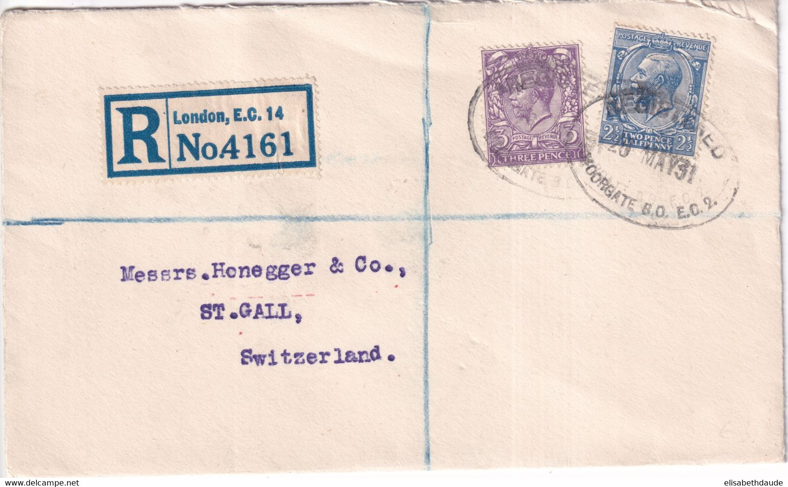 GB - 1931 - GEORGE V Sur ENVELOPPE RECOMMANDEE De LONDON => ST GALL (SUISSE) - Brieven En Documenten