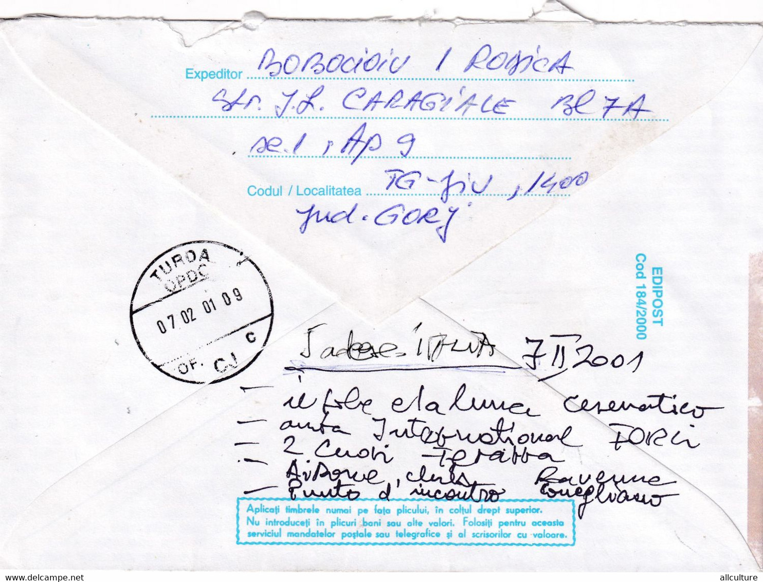 A8286 - BIBESCU PARK VIEW TO BRIDGE CRAIOVA , ROMANIA USED COVER STATIONERY,TARGU JIU 2001 SENT TO TURDA - Ponti