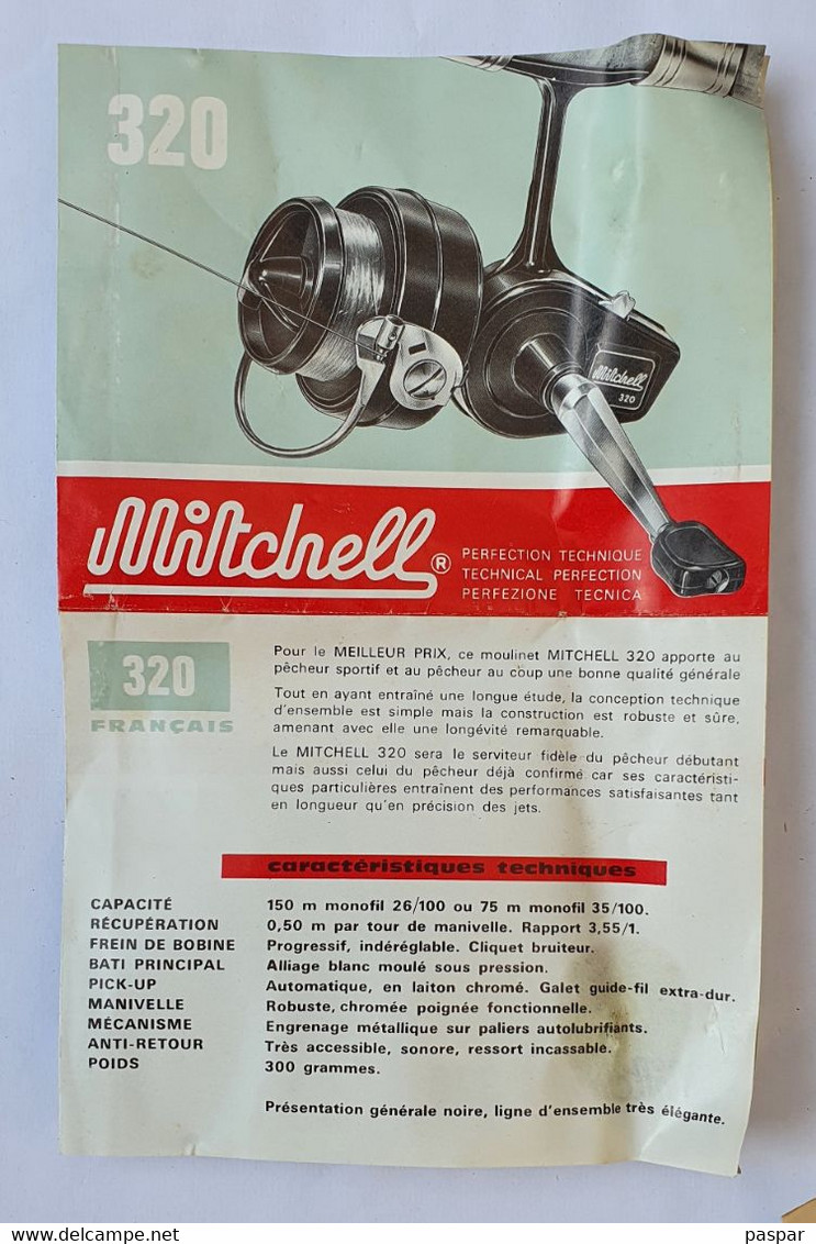 Ancien moulinet Mitchell 320 Avec sa boite et sa notice 1973