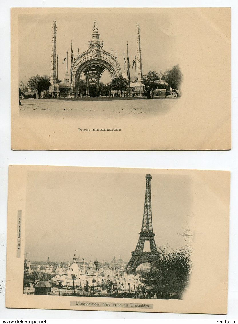 75 PARIS  Exposition Universelle 1900 2 Cartes  Trocadérop Tour Eiffel  Et Porte Monumentale     D15  2021 - Exhibitions