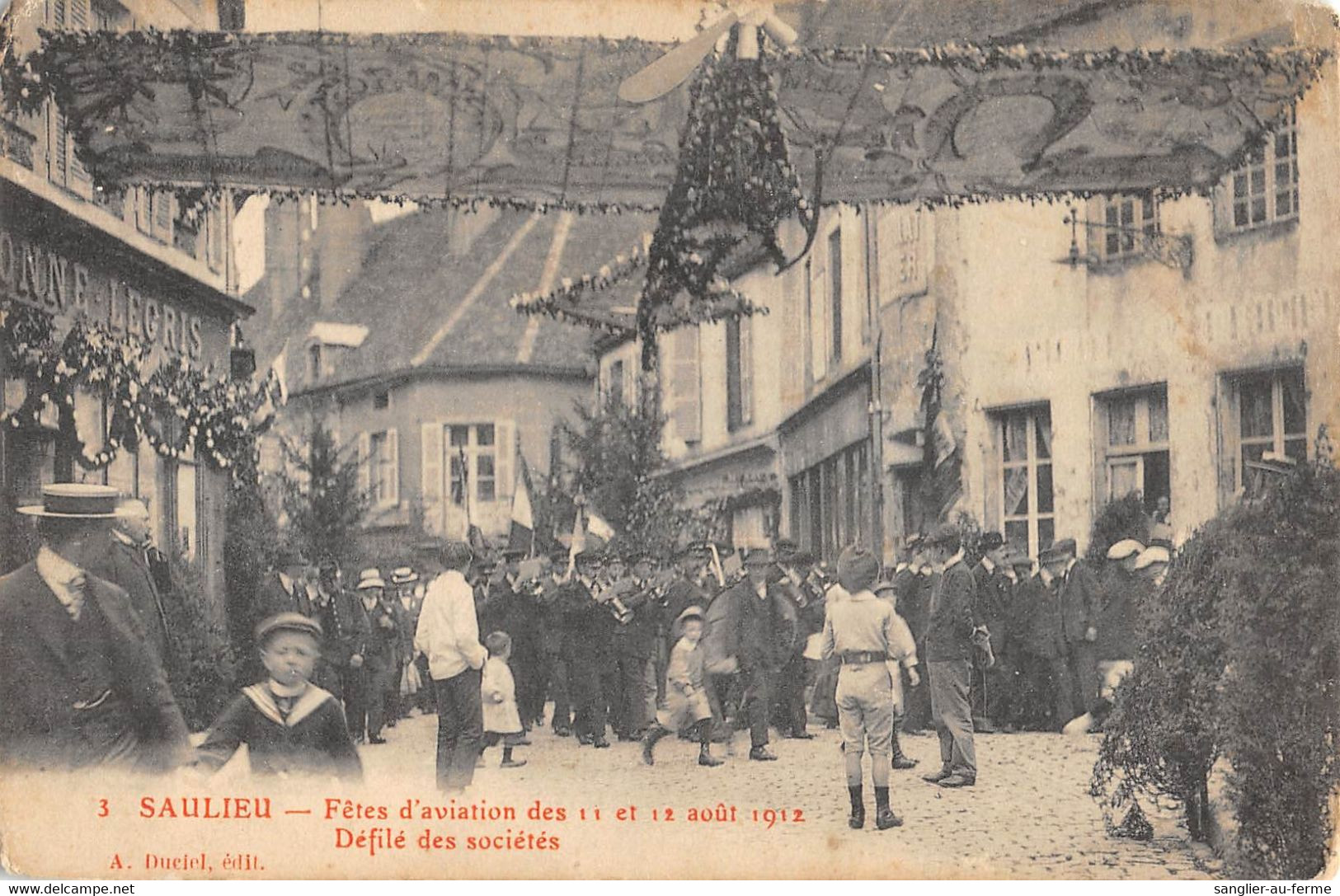 CPA 21 SAULIEU FETES D'AVIATION 1912 DEFILE DES SOCIETES - Saulieu