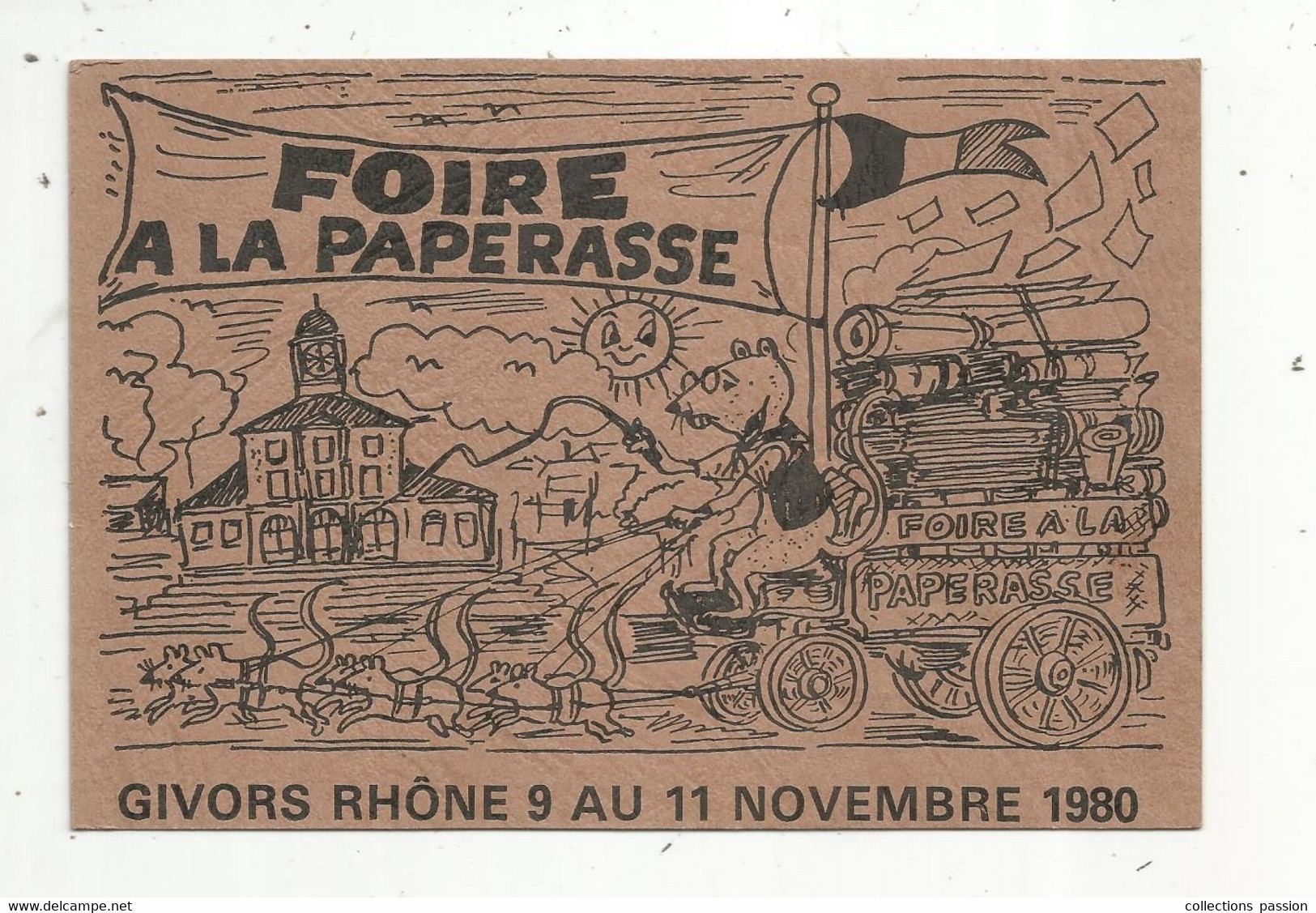 Cp, Bourses & Salons De Collections, Foire à La Paperasse ,Givors ,Rhone , 1980 ,illustrateur G. Millon , Vierge - Collector Fairs & Bourses