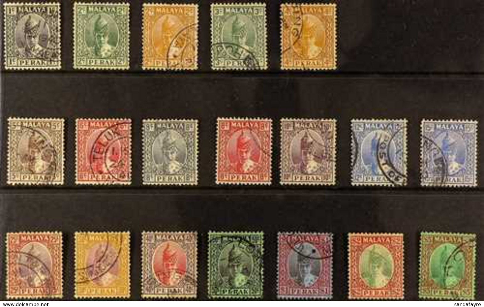 PERAK 1938-41 Sultan Iskandar (front Facing) Definitive Set, SG 103/121, Short Perf On $2 Value, Otherwise Fine Used  (1 - Other & Unclassified