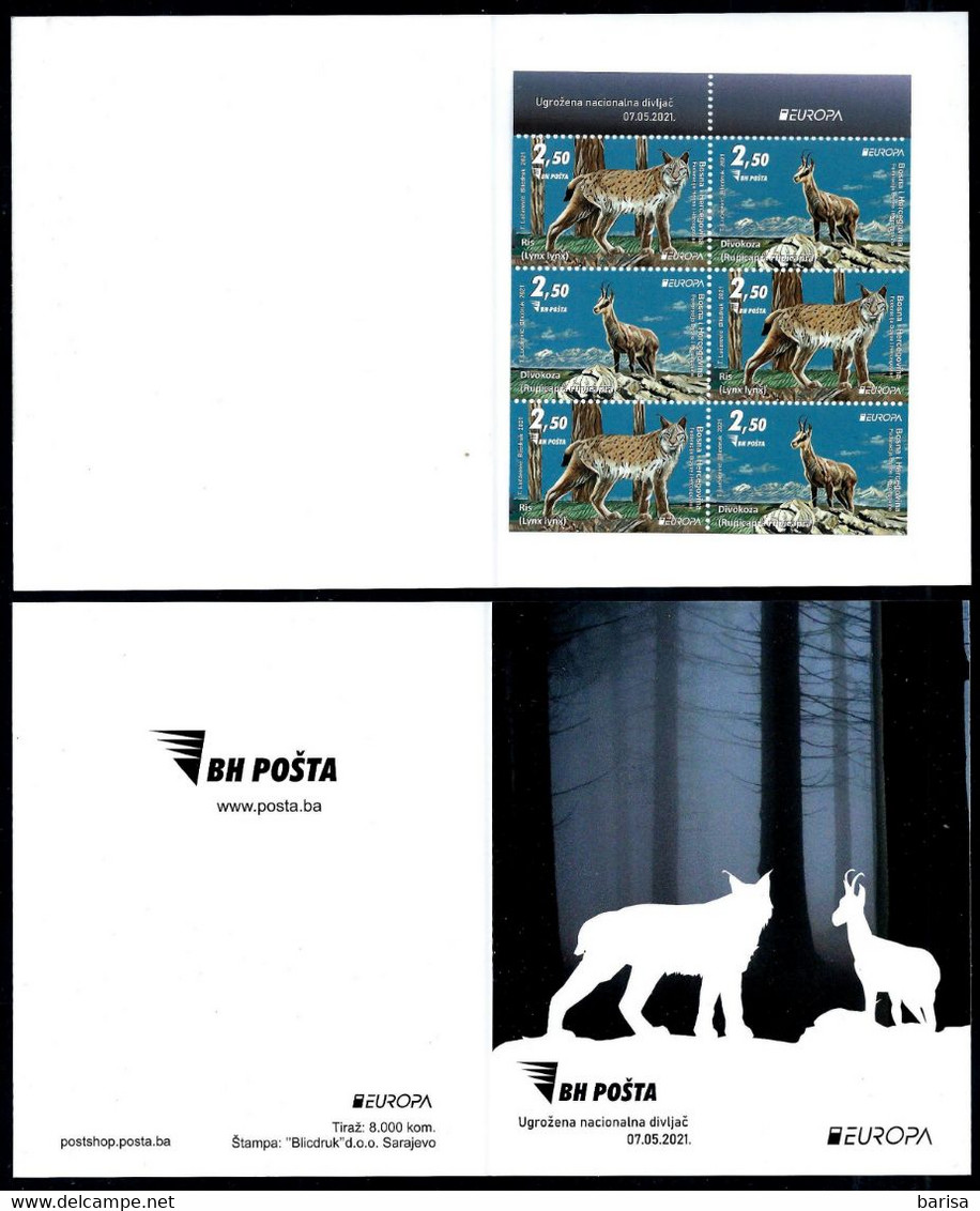 Bosnia And Herzegovina 2021: Europa - Endangered National Wildlife; 3 Complete Sets In A Booklet. MNH** - 2021