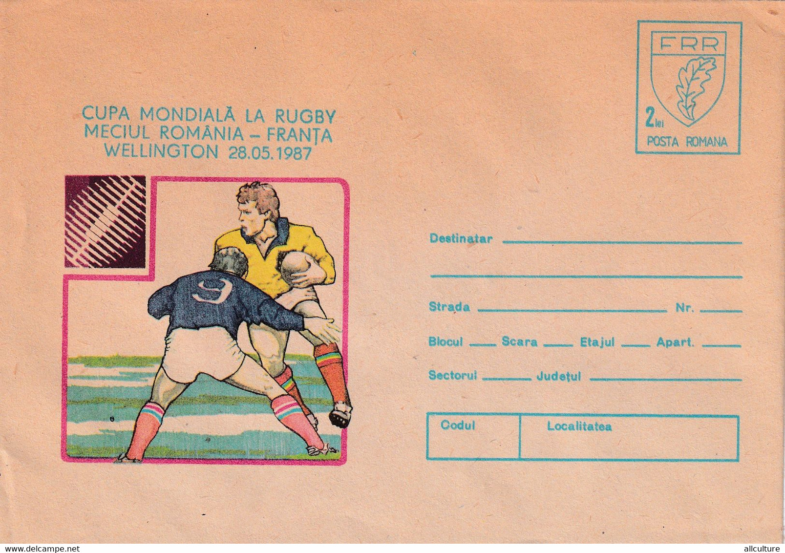 A8363- WORLD CUP OF RUGBY, ROMANIA - FRANCE MATCH 1987, ROMANIA  COVER STATIONERY UNUSED - Rugby