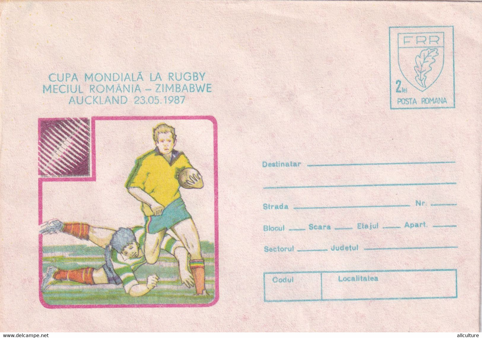 A8364- WORLD CUP OF RUGBY, ROMANIA - ZIMBABWE MATCH 1987, ROMANIA  COVER STATIONERY UNUSED - Rugby