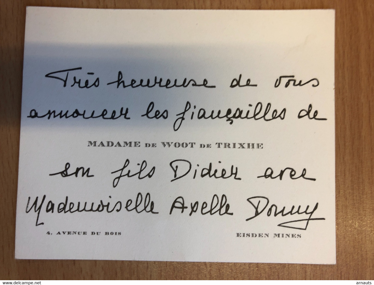 Madame De Woot De Trixhe Vous Annonce Les Fiançailles De Son Fils Didier De Woot De Trixhe & Axelle Donny Eisden Mines - Verloving