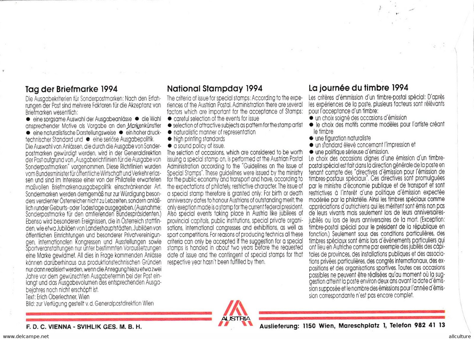 A8394- ERSTTAG NATIONAL STAMPDAY 1994 BLUDENZ REPUBLIC OSTERREICH AUSTRIA USED STAMP ON COVER - Lettres & Documents