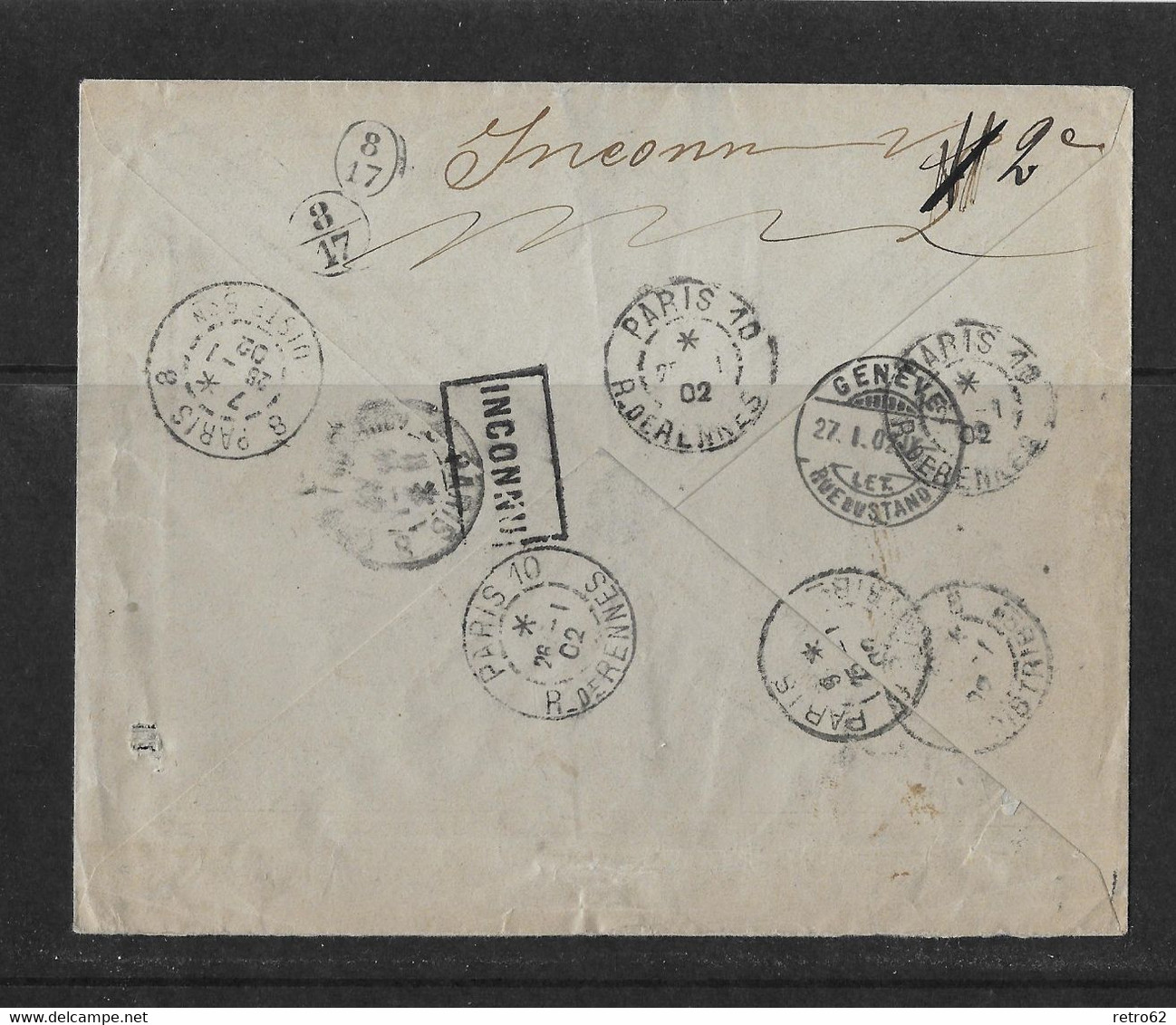 1902 HEIMAT GENÈVE → Reco-Briefumschlag "La Genevoise" Von Genève Nach Paris (retour / Inconnu)   ►SBK-74E◄ - Briefe U. Dokumente